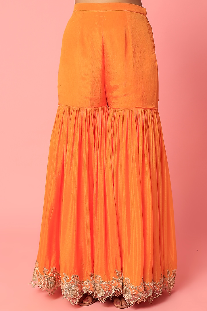 Orange Chinon Chiffon Bridal Sharara Set by Abha Choudhary at Pernia's Pop Up Shop
