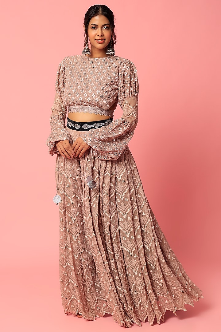 Onion Pink Georgette Pant Set by Abha Choudhary at Pernia's Pop Up Shop