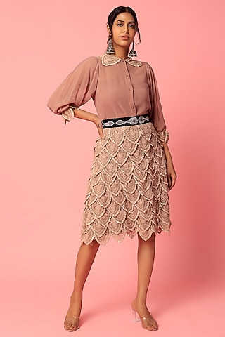 Onion Pink Georgette Skirt Set by Abha Choudhary