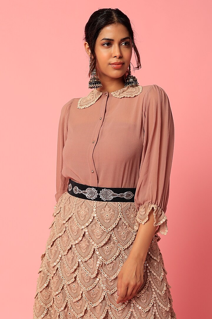 Onion Pink Georgette Skirt Set by Abha Choudhary at Pernia's Pop Up Shop