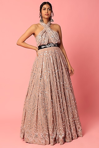 Onion Pink Embellished Anarkali by Abha Choudhary