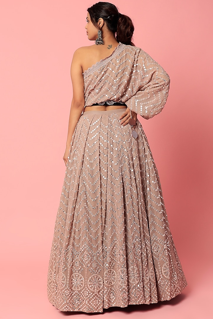 Onion Pink Georgette Pleated Wedding Lehenga Set by Abha Choudhary at Pernia's Pop Up Shop