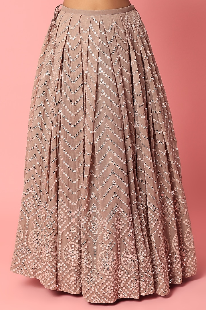 Onion Pink Georgette Pleated Wedding Lehenga Set by Abha Choudhary at Pernia's Pop Up Shop