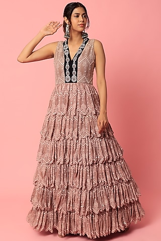 Onion Pink Embellished Gown by Abha Choudhary