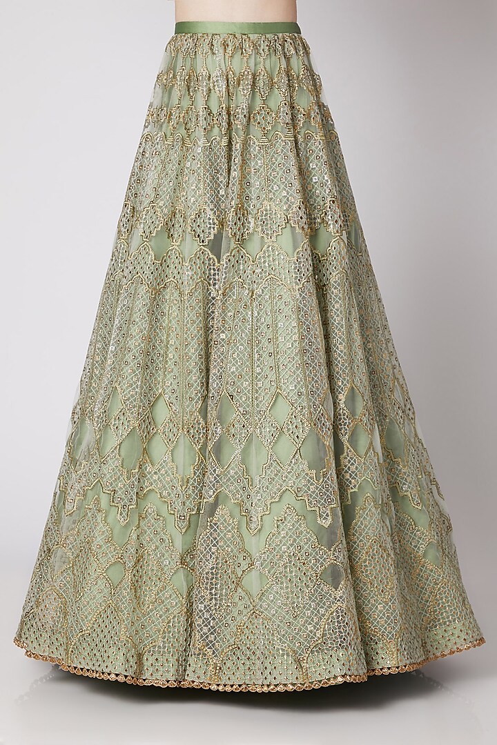 Dull Mint Green Embroidered Kurta With Skirt by Abha Choudhary at Pernia's Pop Up Shop