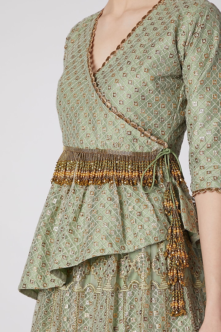 Dull Mint Green Embroidered Kurta With Skirt by Abha Choudhary at Pernia's Pop Up Shop