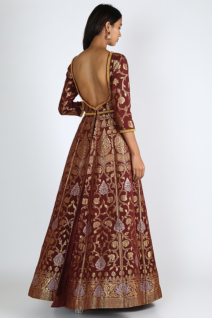 Maroon Embroidered Bridal Anarkali Set by Abha Choudhary at Pernia's Pop Up Shop