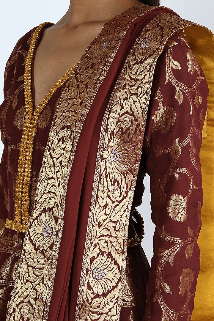 Maroon Embroidered Bridal Anarkali Set by Abha Choudhary at Pernia's Pop Up Shop