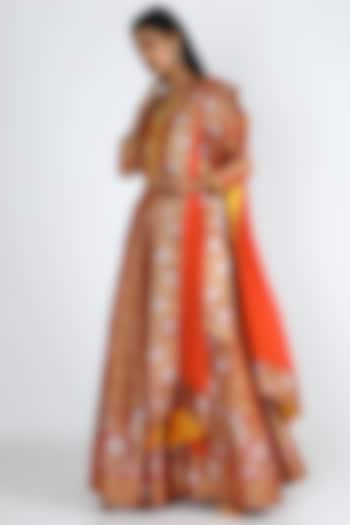 Orange Embroidered Anarkali Set by Abha Choudhary at Pernia's Pop Up Shop