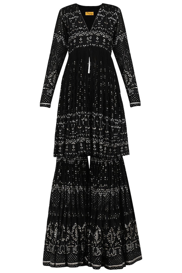 Black Sequin Embellished Sharara Set by Abha Choudhary