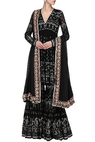 Black Sequin Embellished Sharara Set by Abha Choudhary