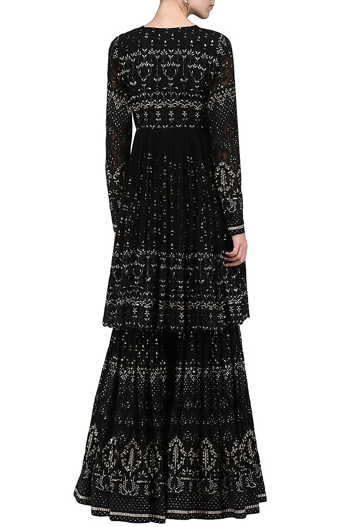 Black sequin embellished sharara set available only at Pernia's Pop Up Shop.