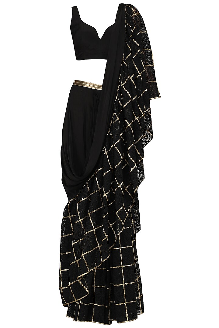 Black Embellished Saree with Blouse by Abha Choudhary