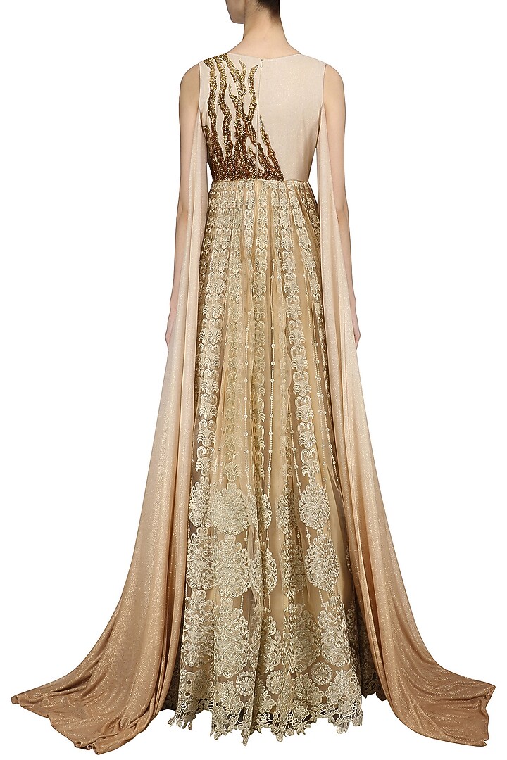 Gold faux tailed ombre sleeves anarkali available only at Pernia's Pop Up Shop.