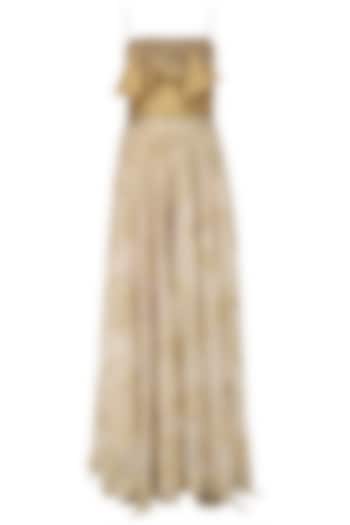 Gold Ruffled Playsuit with Slit Skirt by Abha Choudhary