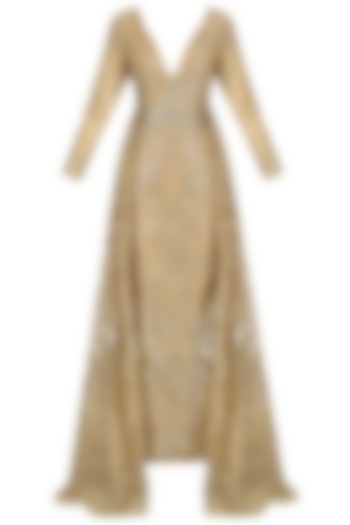 Gold Crown Tail Mermaid Gown by Abha Choudhary