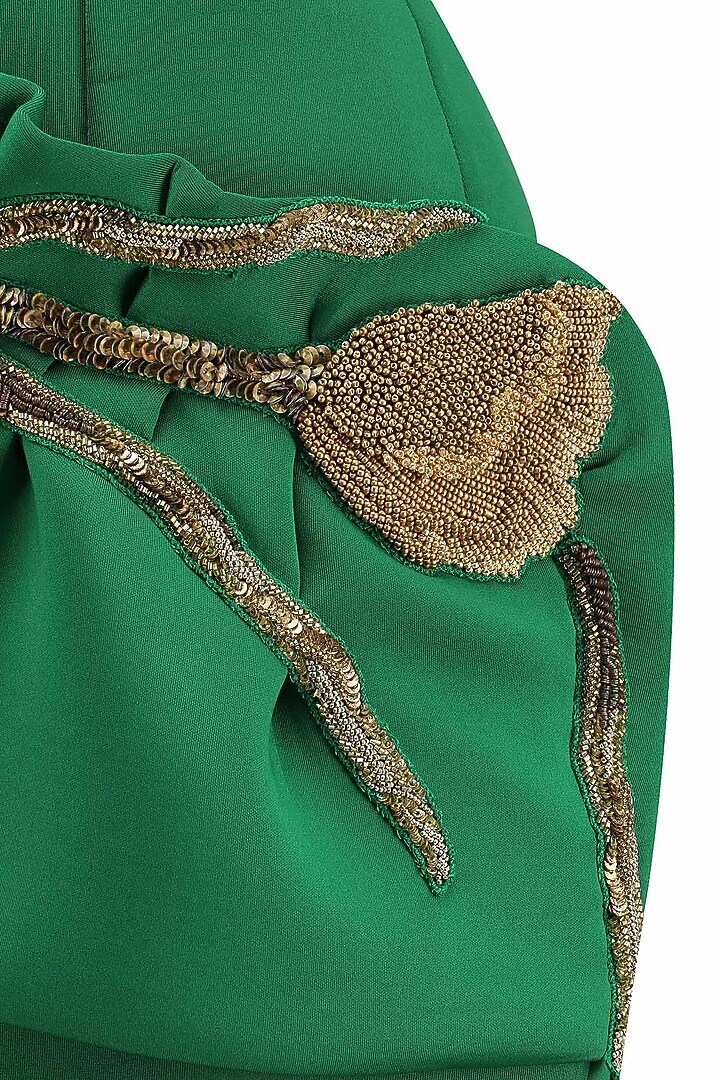 Emerald green one shoulder ruffled gown available only at Pernia's Pop Up Shop.