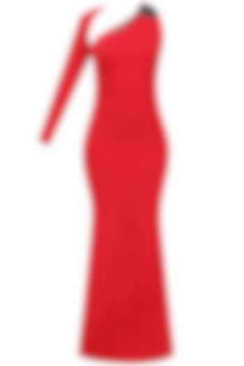 Red one shoulder embroidered gown available only at Pernia's Pop Up Shop.