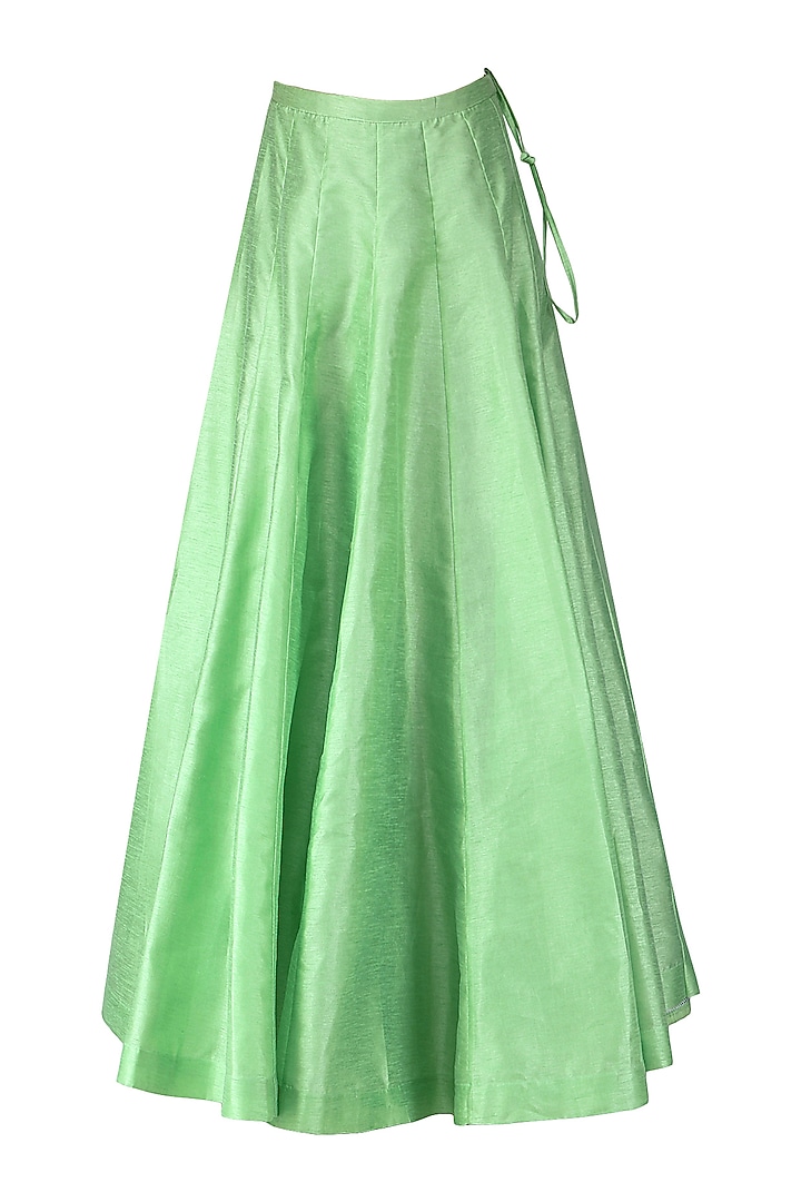 Mint green embroidered anarkali with asymmetrical cape available only at Pernia's Pop Up Shop.