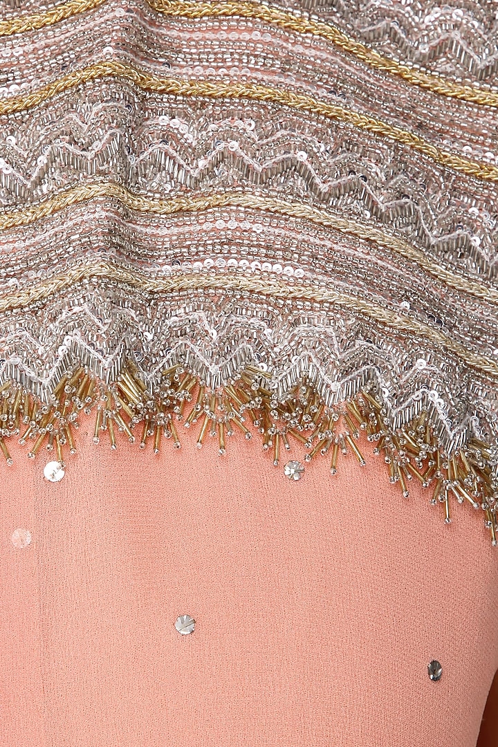 Peach anarkali with embroidered jacket available only at Pernia's Pop Up Shop.
