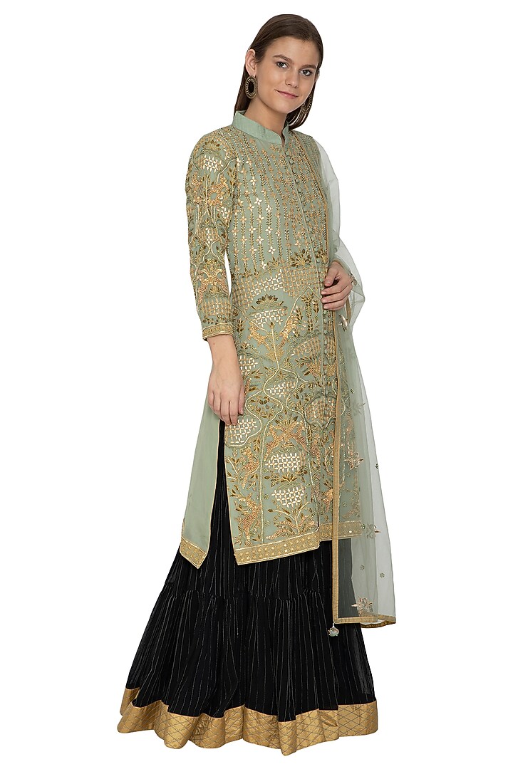 Olive Green Embroidered Wedding Lehenga Set by Bodhitree Jaipur at Pernia's Pop Up Shop