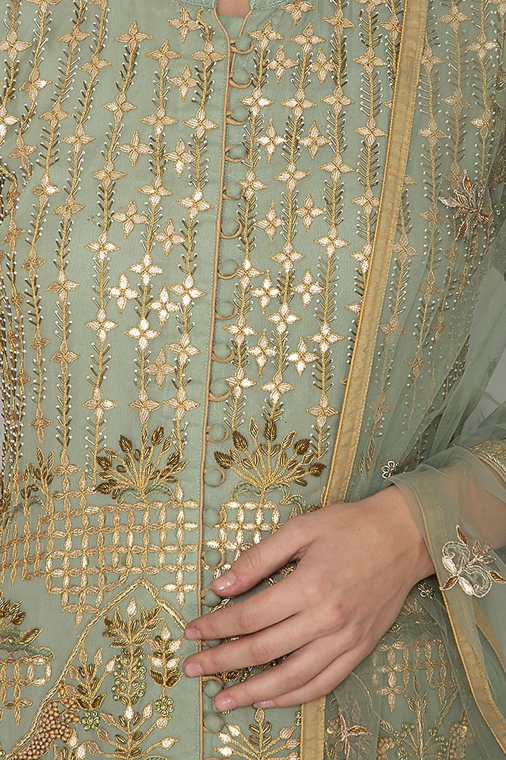 Olive Green Embroidered Wedding Lehenga Set by Bodhitree Jaipur at Pernia's Pop Up Shop