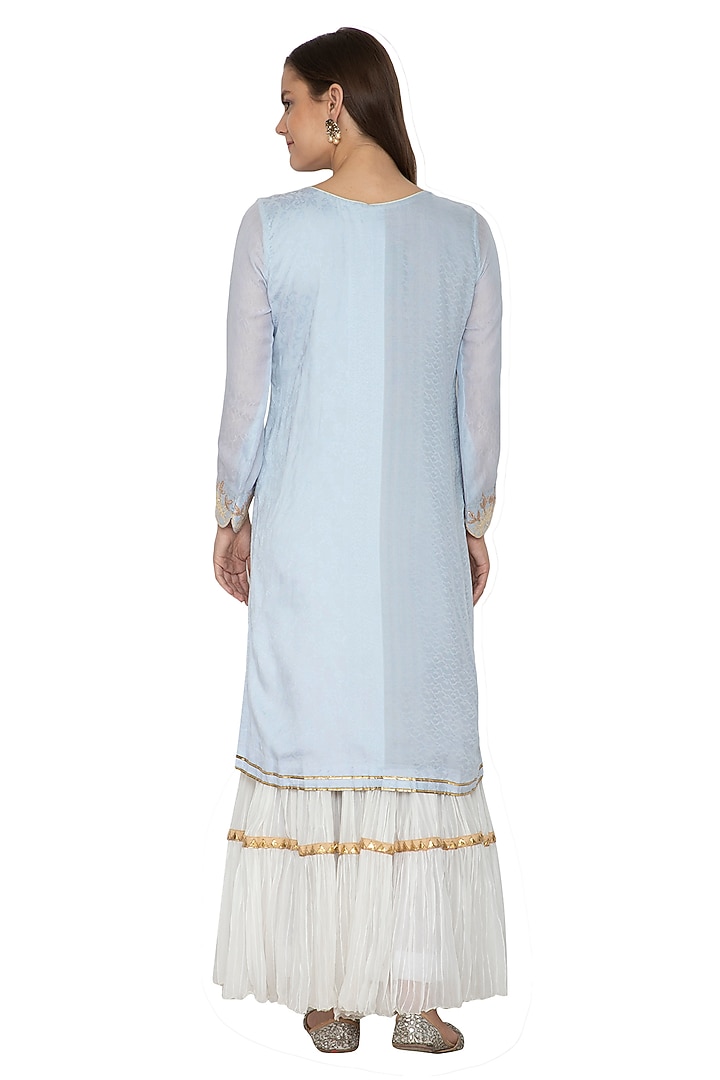 Powder Blue & White Embroidered Gharara Set by Bodhitree Jaipur at Pernia's Pop Up Shop