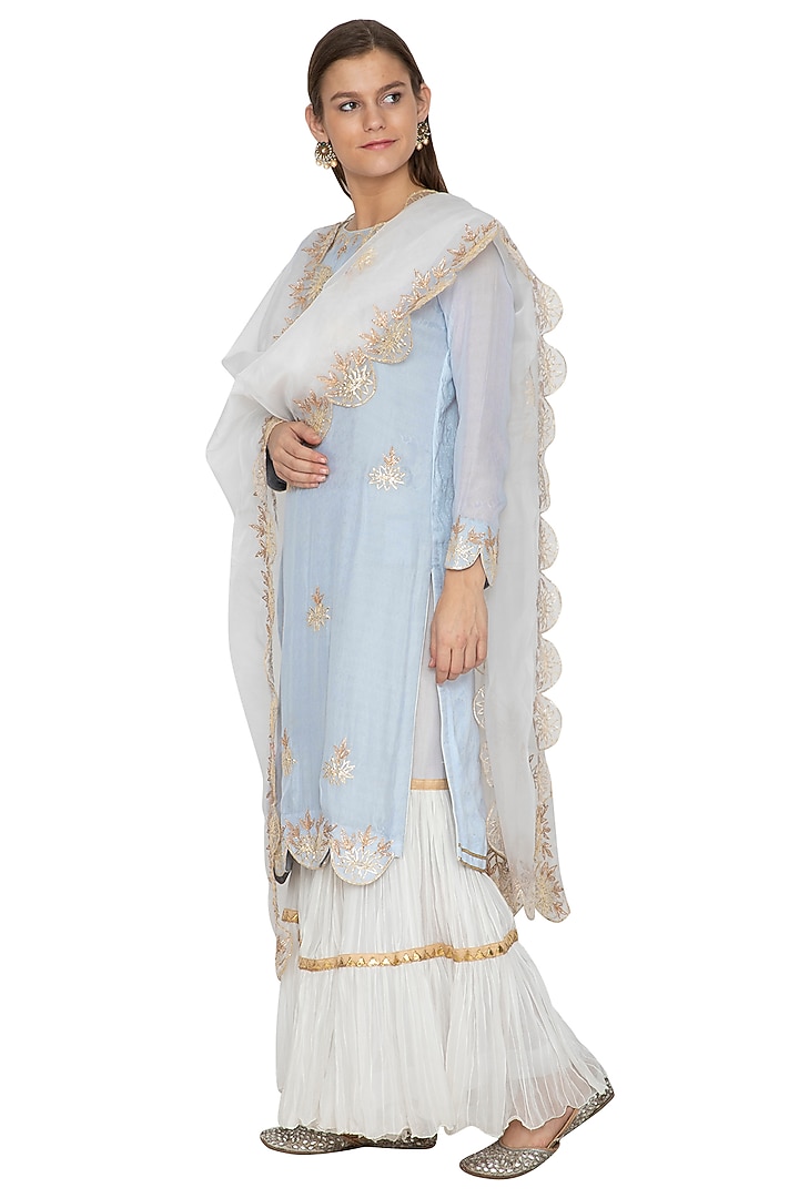 Powder Blue & White Embroidered Gharara Set by Bodhitree Jaipur at Pernia's Pop Up Shop