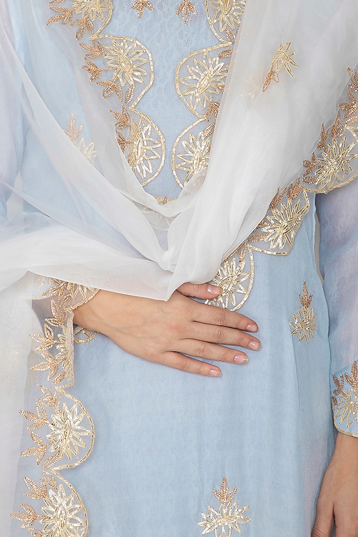Powder Blue & White Embroidered Gharara Set by Bodhitree Jaipur at Pernia's Pop Up Shop