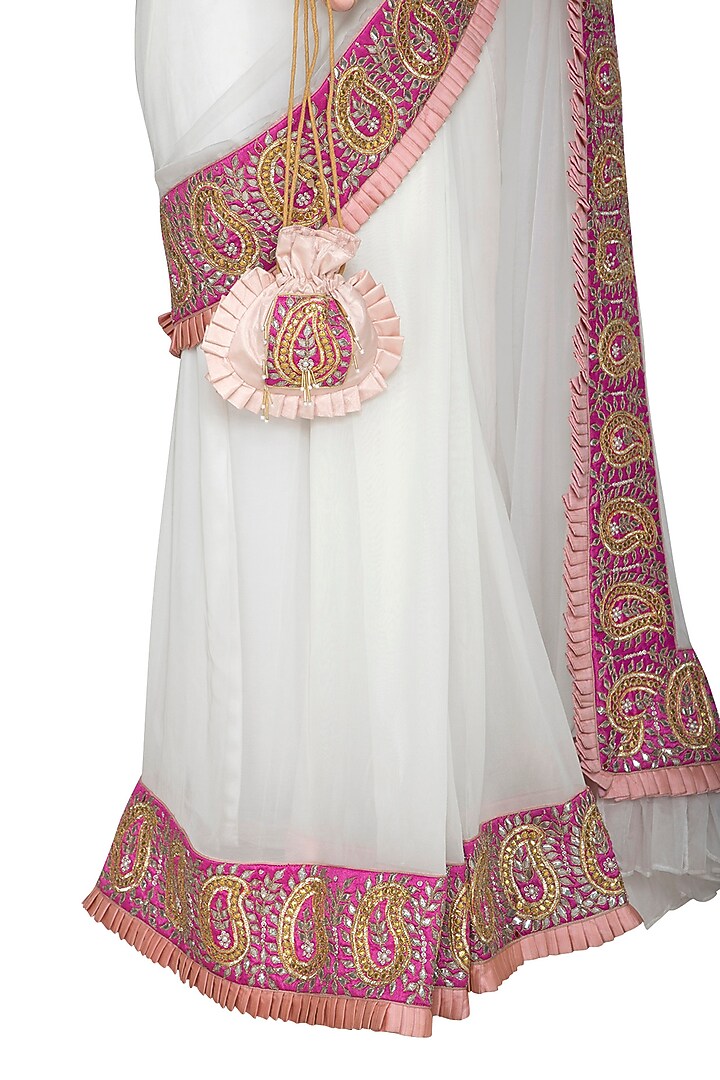 White Embroidered Pre-Draped Wedding Saree Set by Bodhitree Jaipur at Pernia's Pop Up Shop