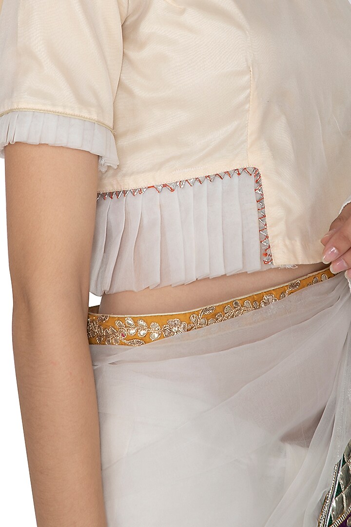 White Embroidered Pre-Draped & Ruffled Wedding Saree Set by Bodhitree Jaipur at Pernia's Pop Up Shop