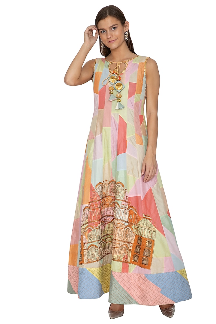 Multicolored Embroidered Anarkali by Bodhitree Jaipur