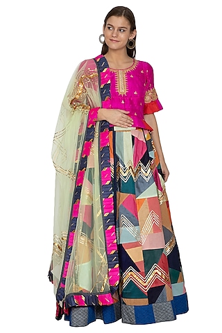 Multi Colored Embroidered Lehenga Set by Bodhitree Jaipur