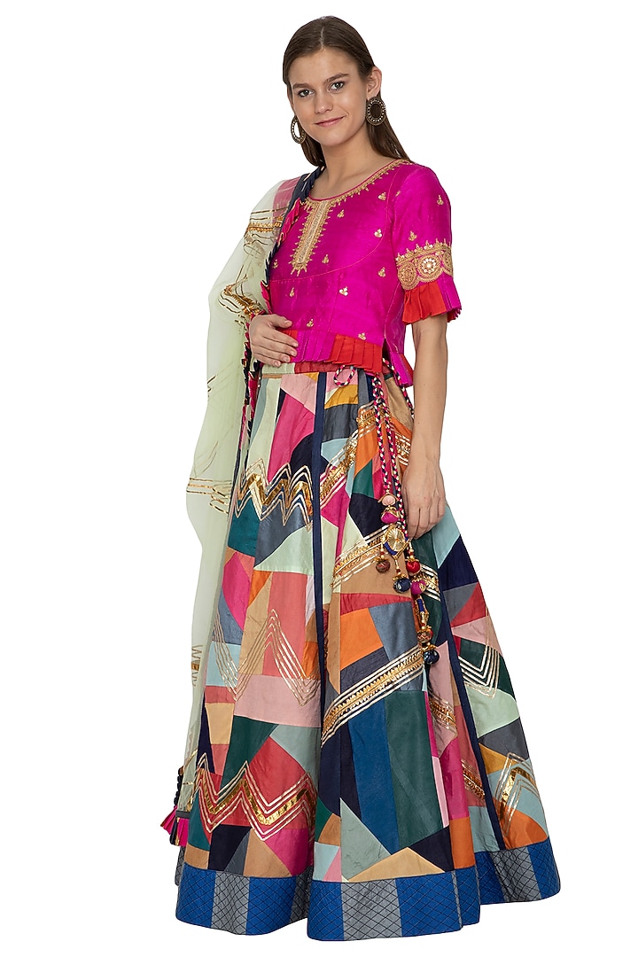 Multi Colored Embroidered Wedding Lehenga Set by Bodhitree Jaipur at Pernia's Pop Up Shop