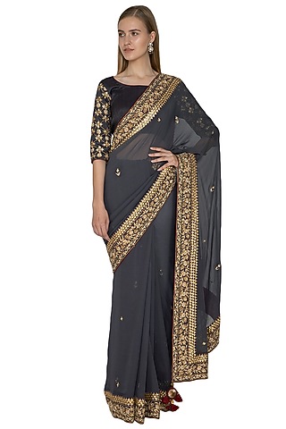 Grey Embroidered Saree Set by Bodhitree Jaipur
