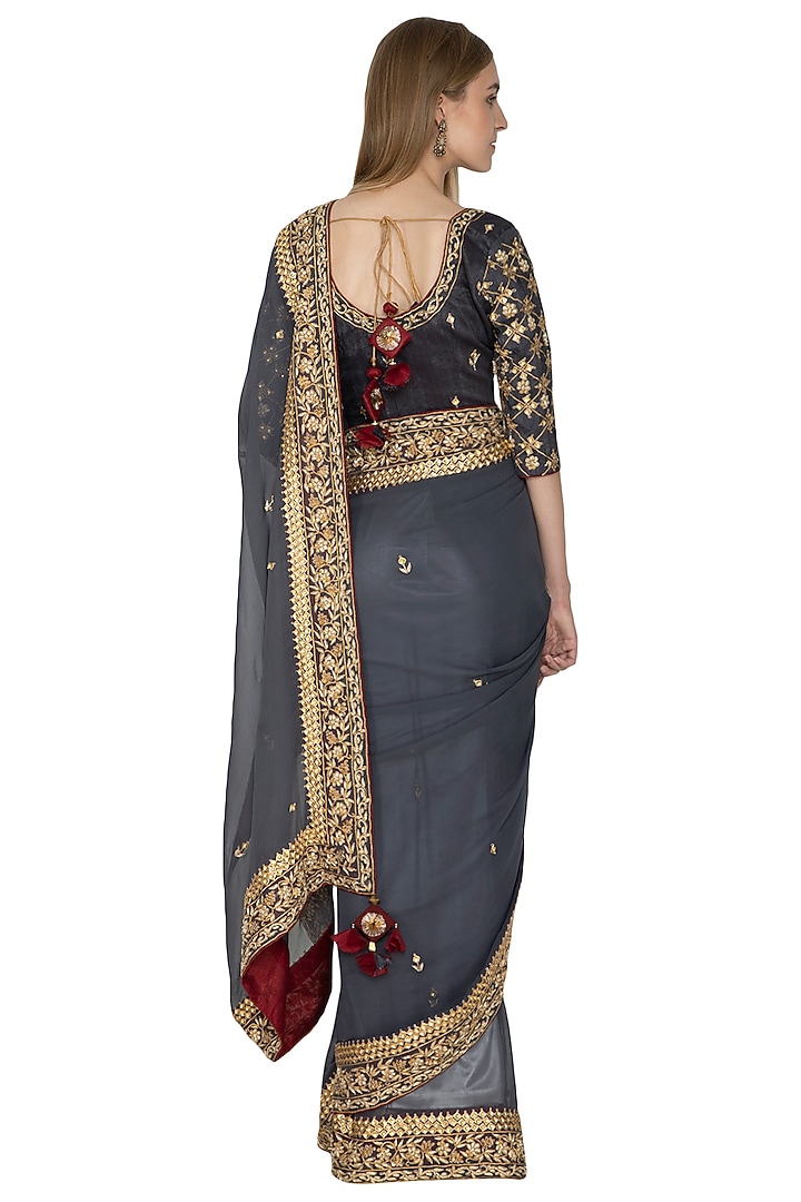 Grey Embroidered Wedding Saree Set by Bodhitree Jaipur at Pernia's Pop Up Shop