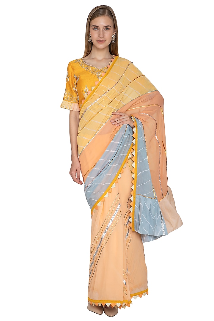 Multi-Colored Georgette Gota Embroidered Saree Set by Bodhitree Jaipur