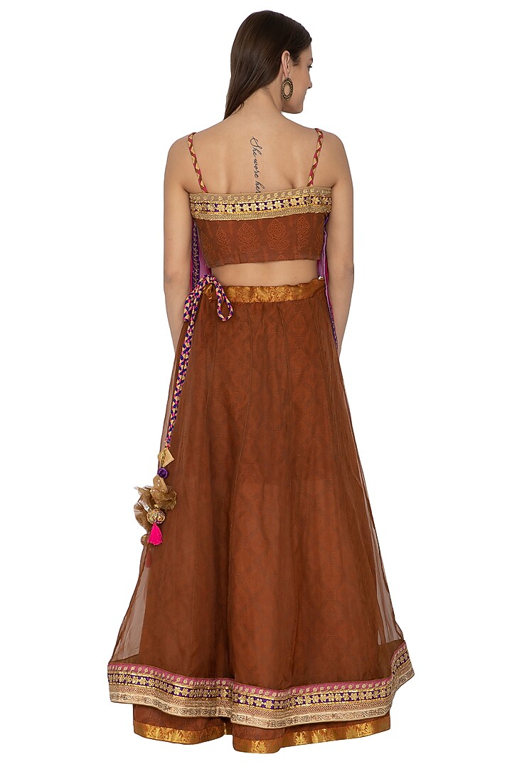 Burnt Carmine Embroidered Wedding Lehenga Set by Bodhitree Jaipur at Pernia's Pop Up Shop