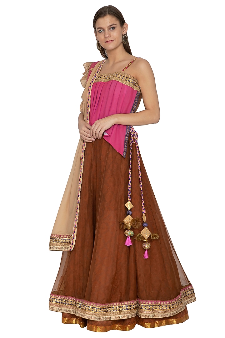 Burnt Carmine Embroidered Wedding Lehenga Set by Bodhitree Jaipur at Pernia's Pop Up Shop
