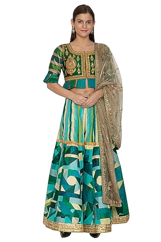 Emerald Green Embroidered Sharara Set by Bodhitree Jaipur
