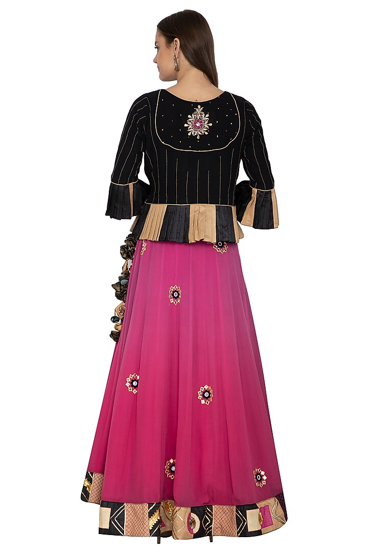 Deep Pink Embroidered Lehenga With Peplum Top by Bodhitree Jaipur at Pernia's Pop Up Shop