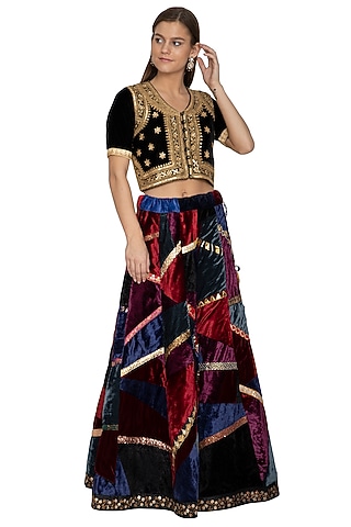 Cobalt Blue Embroidered Lehenga With Choli by Bodhitree Jaipur
