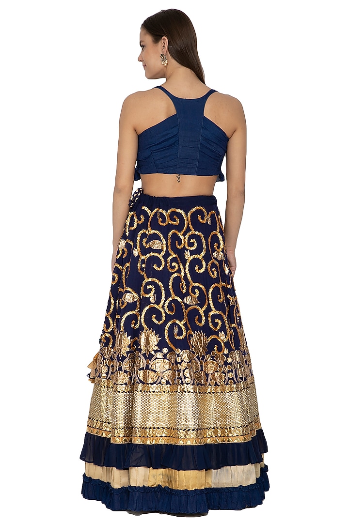 Dark Blue Embroidered Wedding Lehenga Set by Bodhitree Jaipur at Pernia's Pop Up Shop