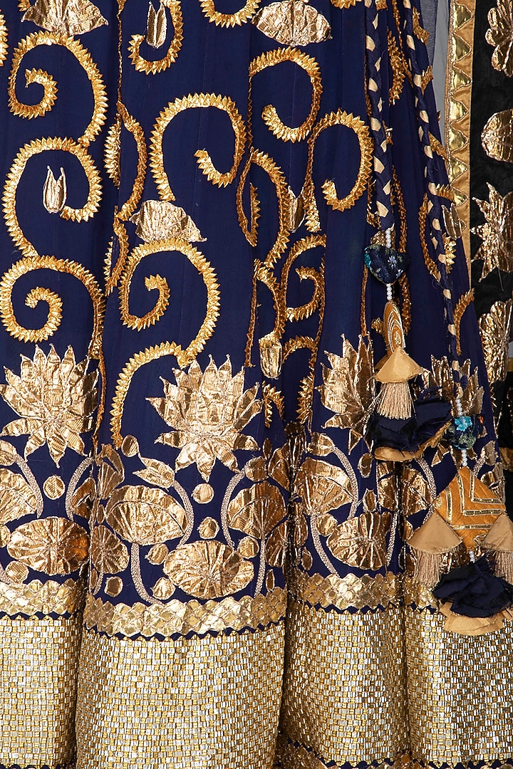 Dark Blue Embroidered Wedding Lehenga Set by Bodhitree Jaipur at Pernia's Pop Up Shop