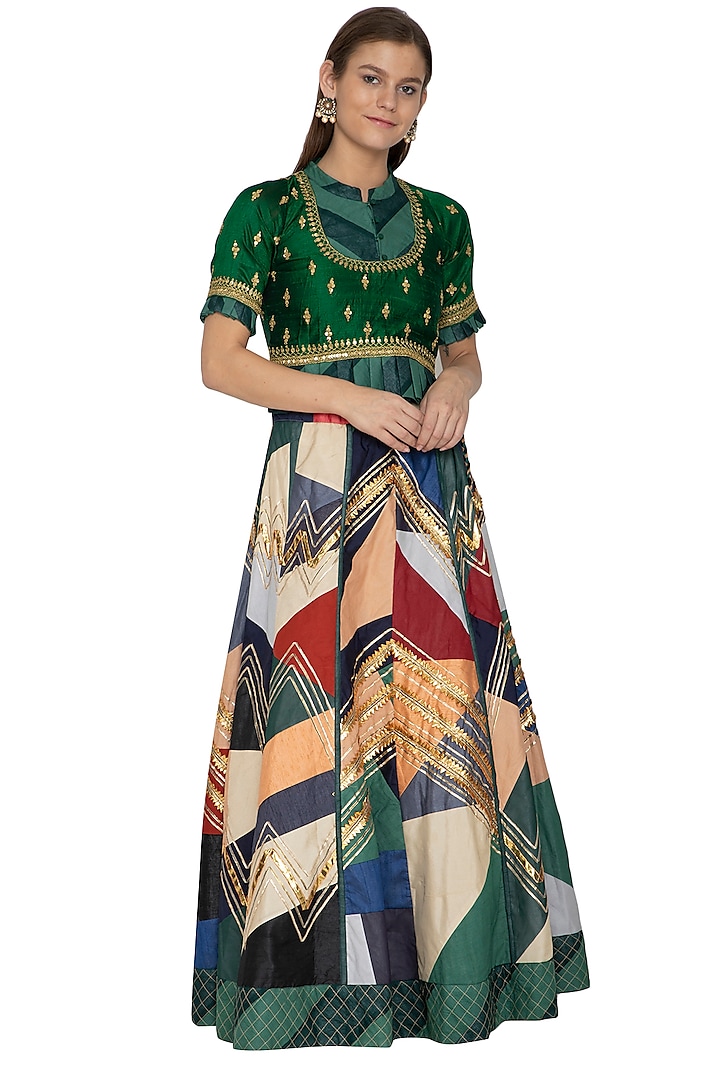 Multi Colored Embroidered Lehenga With Peplum Top by Bodhitree Jaipur