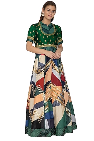 Multi Colored Embroidered Lehenga With Peplum Top by Bodhitree Jaipur