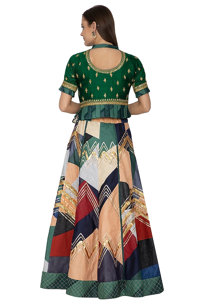 Multi Colored Embroidered Wedding Lehenga With Peplum Top by Bodhitree Jaipur at Pernia's Pop Up Shop