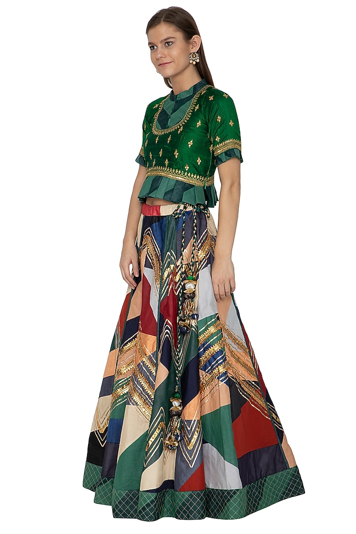Multi Colored Embroidered Wedding Lehenga With Peplum Top by Bodhitree Jaipur at Pernia's Pop Up Shop
