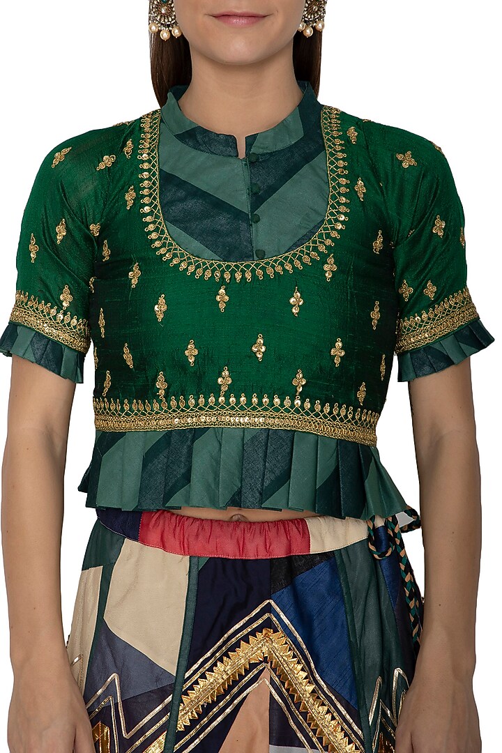 Multi Colored Embroidered Wedding Lehenga With Peplum Top by Bodhitree Jaipur at Pernia's Pop Up Shop