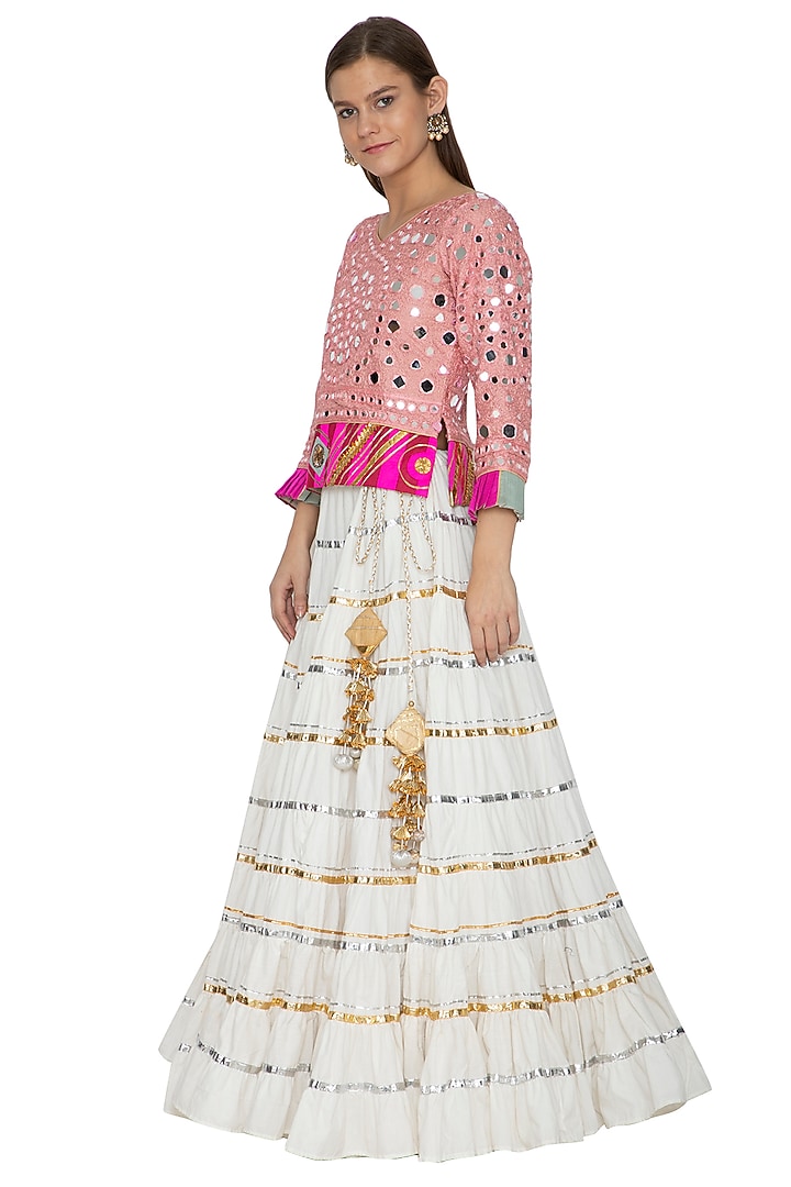 Ivory Embroidered Lehenga With Top by Bodhitree Jaipur at Pernia's Pop Up Shop